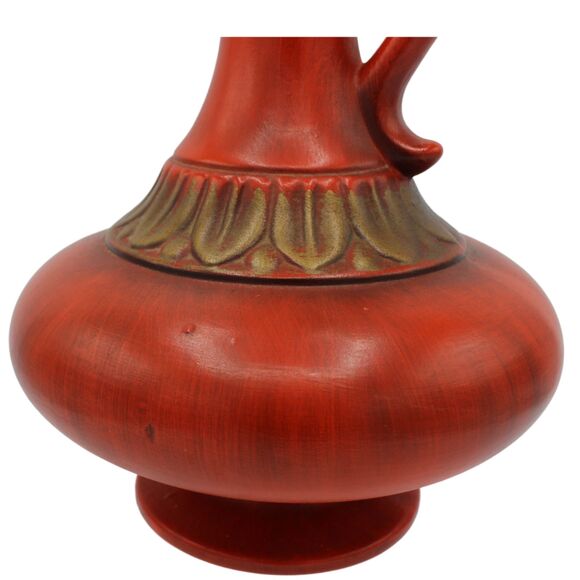 Vintage Haeger Pottery Red Matte Grecian Ewer Pitcher Gold Accents Mid Century - Picture 8 of 8